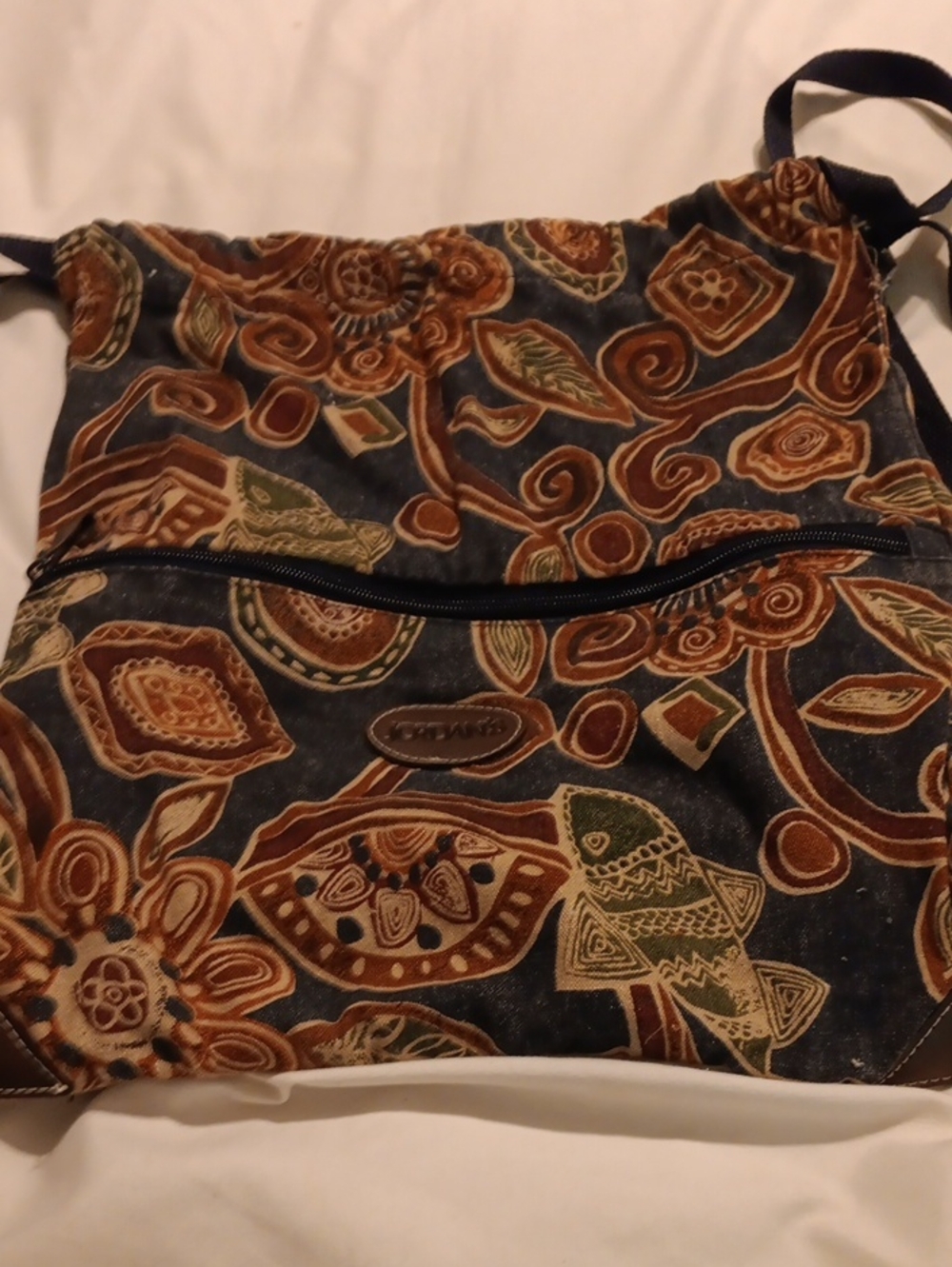 Jordan's Navy Floral Canvas Crossbody with Brown & Green Accents